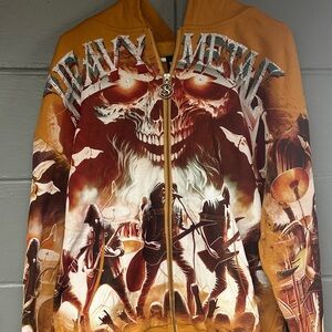 Heavy Metal Graphic Bomber Jacket - Orange and Brown